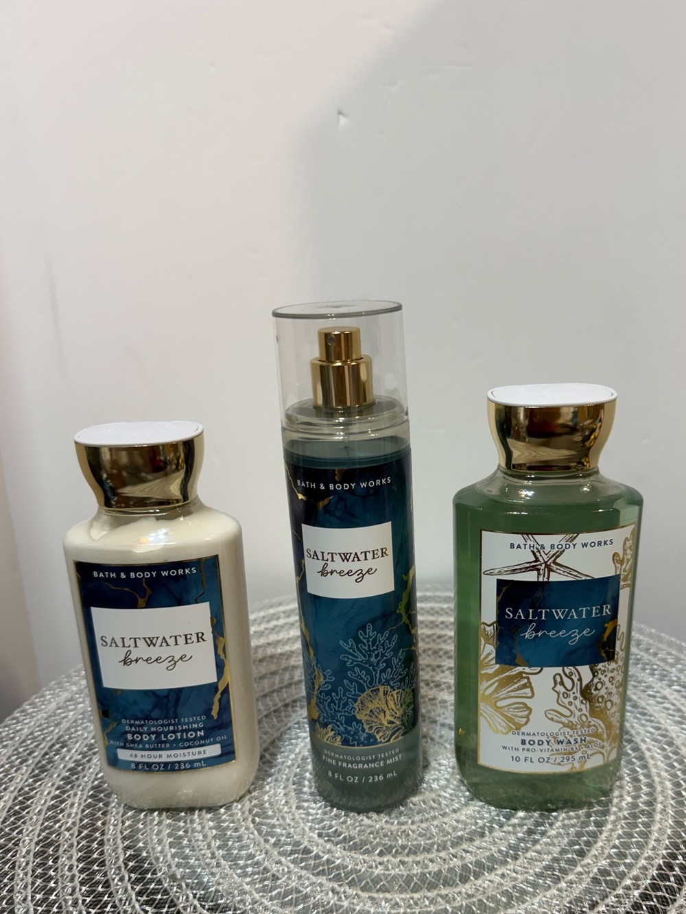 BBW Saltwater Breeze Fragrance Mist and Body Lotion and Body Wash Set of 3 NWT